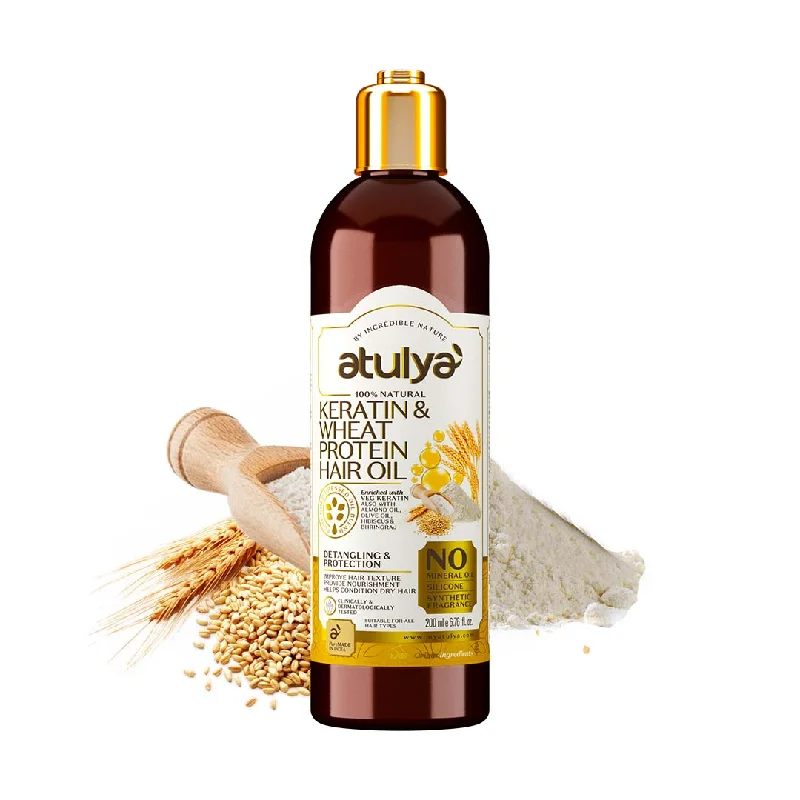 Hair care for frizzy hair-atulya Keratin & Wheat Protein Hair Oil - 200ml (Buy 3 Products & Get Rs.300 Off)