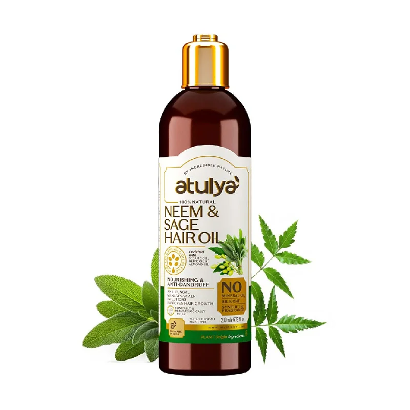 Moisturizing hair care for hair repair-atulya Neem & Sage Hair Oil - Silicones, Parabens, Mineral Oil Free (100% Natural) (Buy 3 Products & Get Rs.300 Off)