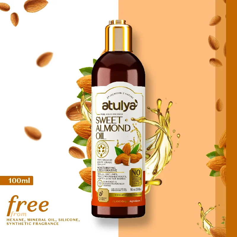 Hair care for thinning hair-atulya Pure Cold Pressed Sweet Almond Oil 100ml (Buy 3 Products & Get Rs.300 Off)