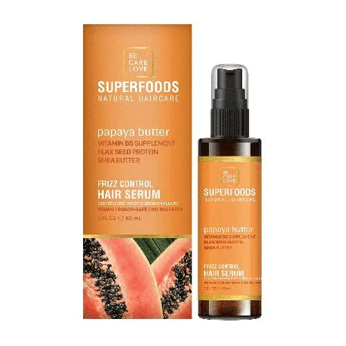 How to care for long hair-Be.Care.Love SuperFoods Papaya Frizz Control Leave-In Hair Serum 2 oz