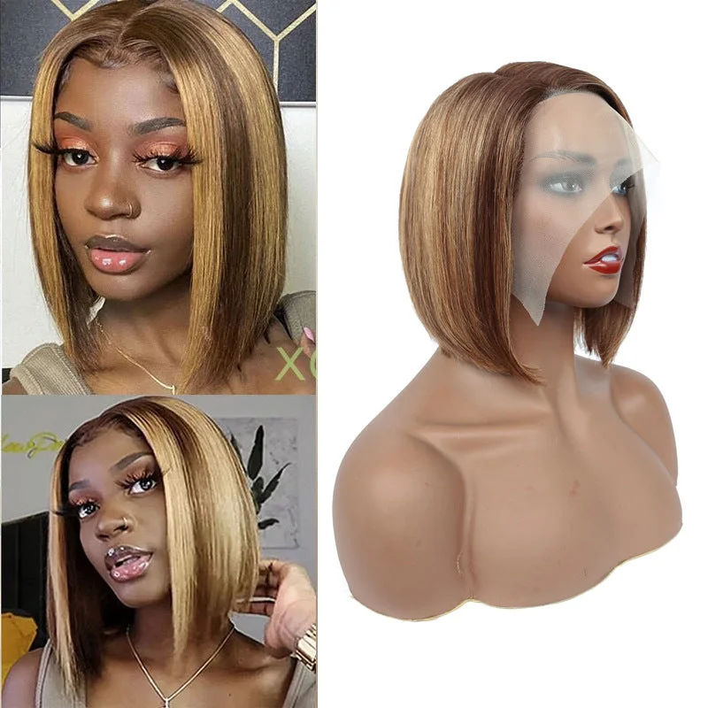 real person hair ring guide-Blonde Highlight Bob Wig Lace Frontal Human Hair for Black Women