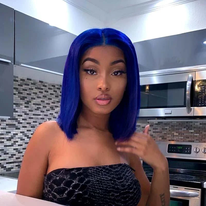 real person hair ring memory-Blue Bob Wig Lace Front Human Hair for African American Surprisehair