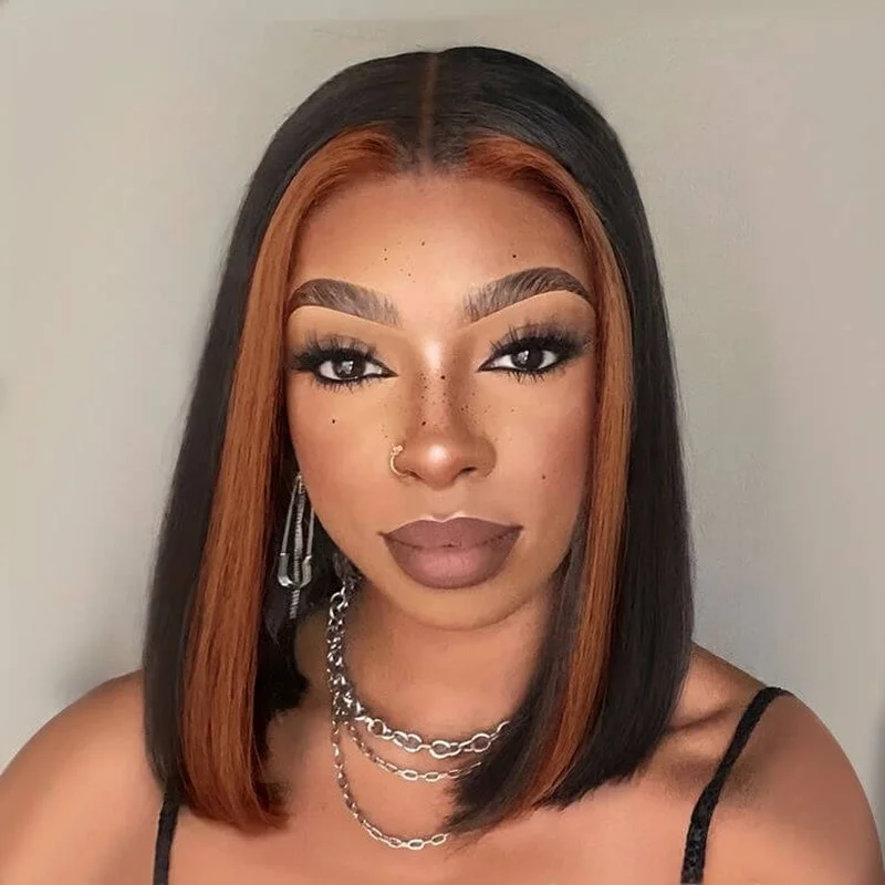 real person hair ring walmart-Brown Highlight BOB Lace Wig Human Hair 13x6 Lace Front Short Wig