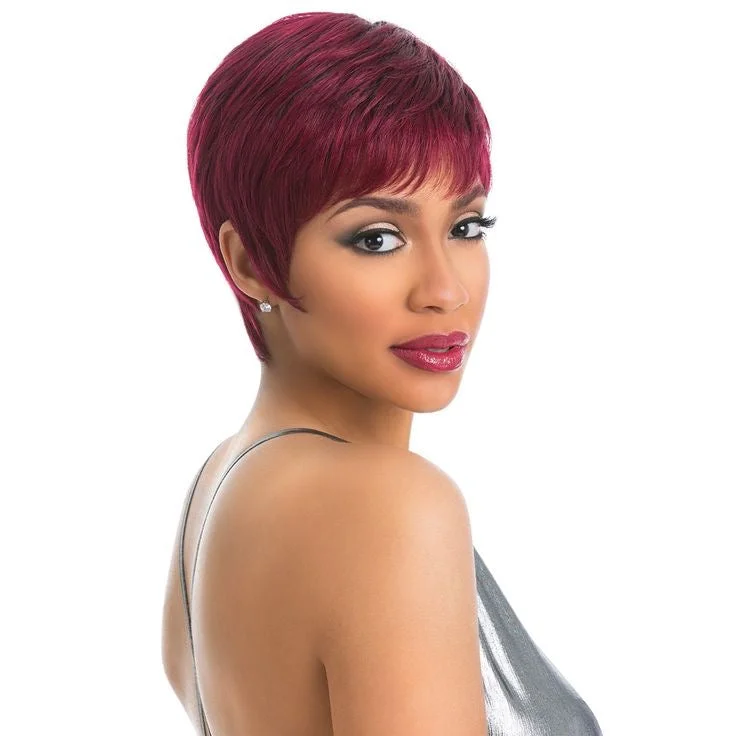 real person hair ring shop-Burg Color Straight Human Hair Pixie Cut Wig Lace Frontal 13x6 for African American