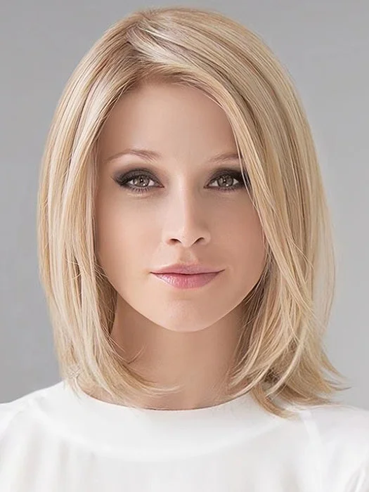 Synthetic wigs for elegant style-Stunning Medium Straight  Blonde Synthetic Wigs(Lace Part)