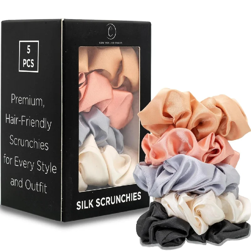 Frizz control cream-Controlled Chaos Silk Scrunchies 5 Pack