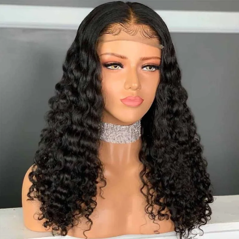 real person hair ring for sale-Deep Wave 4x4 Lace Closure Wig Human Hair Lace Wig