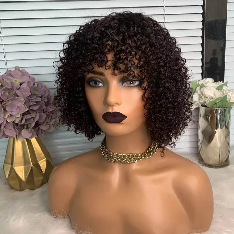 real person hair ring handmade tutorial-Curly Wig With Bangs Human Hair Black Short Wig For African American