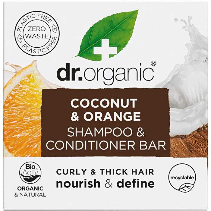 Hair thickener-Dr Organic Shampoo & Conditioner Bar Coconut Orange Curly & Thick 75g