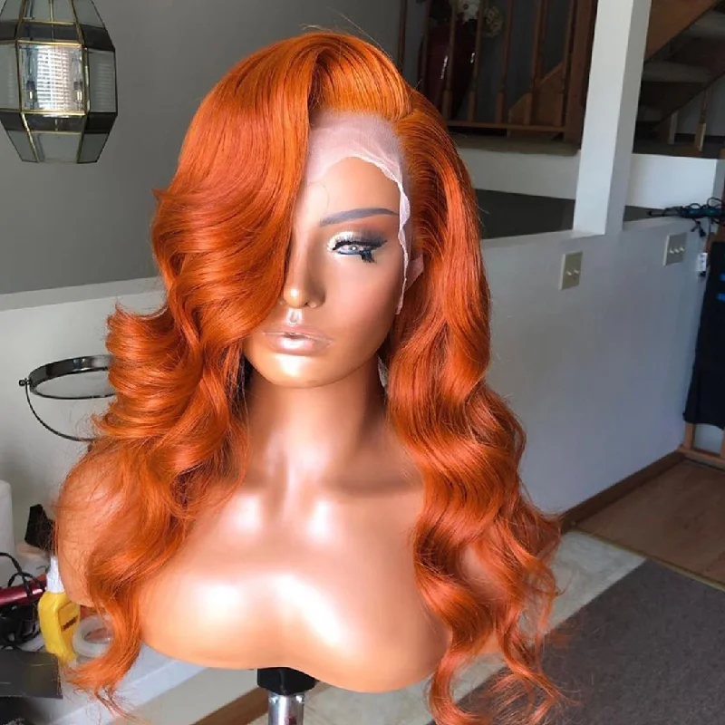 real person hair ring instructions-Orange Colored Body Wave Colored Hair Lace Wig Brazilian Human Hair Wigs