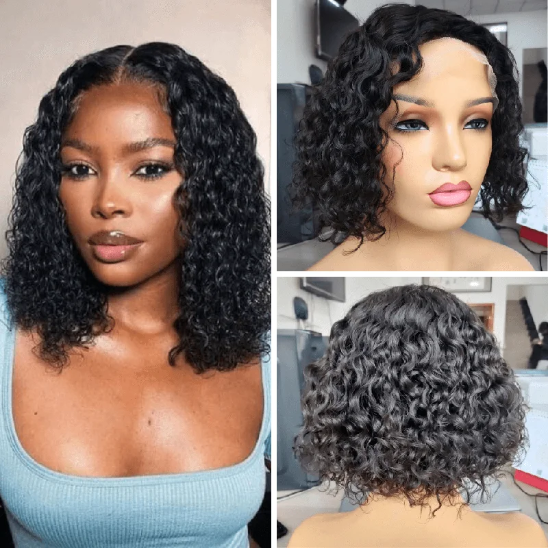 real person hair ring monogram-Deep Wave Bob Human Hair Lace Front Wig 13x6 for African American