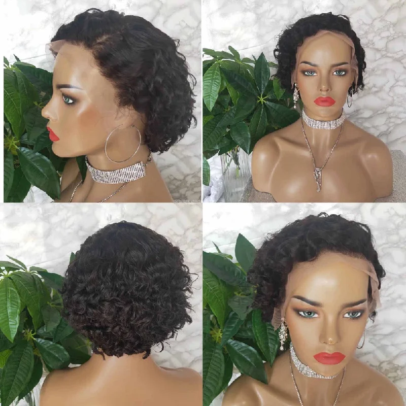 real person hair ring reservation-Deep Wave Pixie Cut Wig  Human Hair Lace Frontal Wig for African American