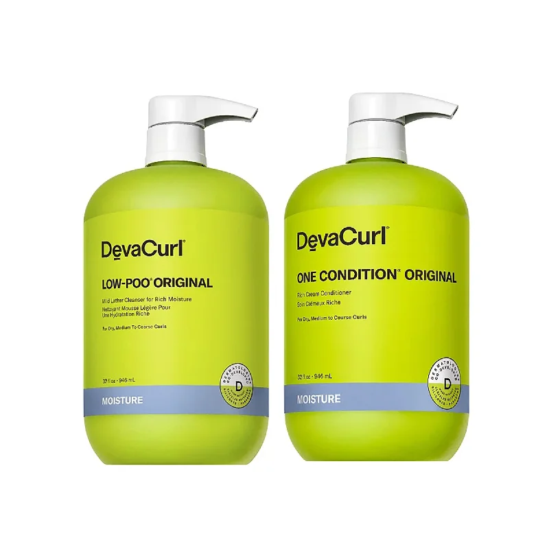 Hair thickener-Devacurl Low-Poo Original and One Condition Original Liter Duo