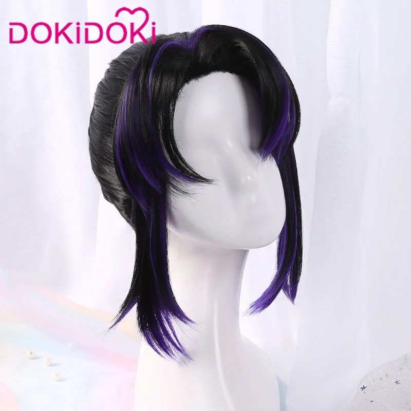 Synthetic wigs with smooth strands-【Ready For Ship】DokiDoki Anime Cosplay Wig Women Black Purple synthetic Hair Halloween