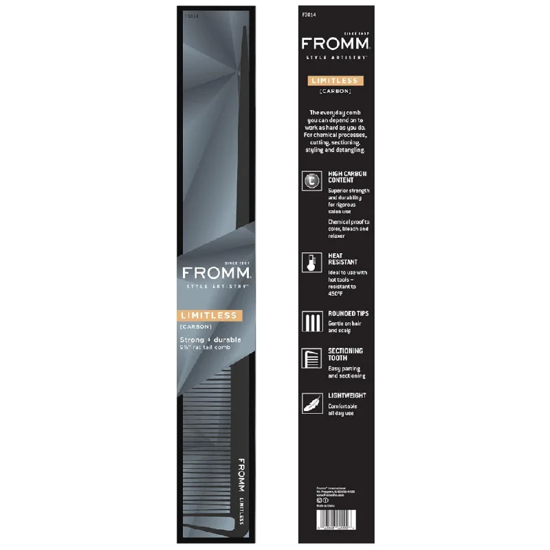 Curl enhancer-Fromm 9.25 Inch Carbon Rat Tail Comb