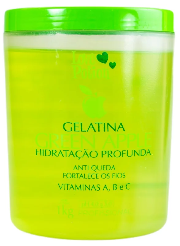 Hair care routine for oily hair-Brazilian Green Apple Deep Hydration Gelatine Treatment Mask 1kg - Love Potion