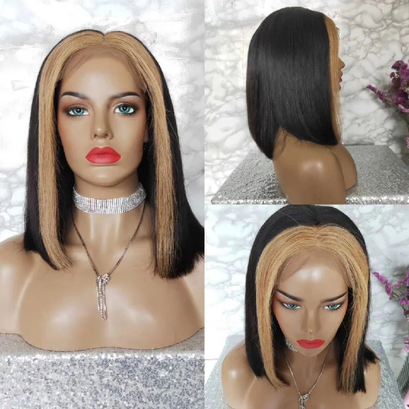 real person hair ring pinterest-Highlight BOB Lace Wig Brazilian Human Hair for Black Women Surprisehair