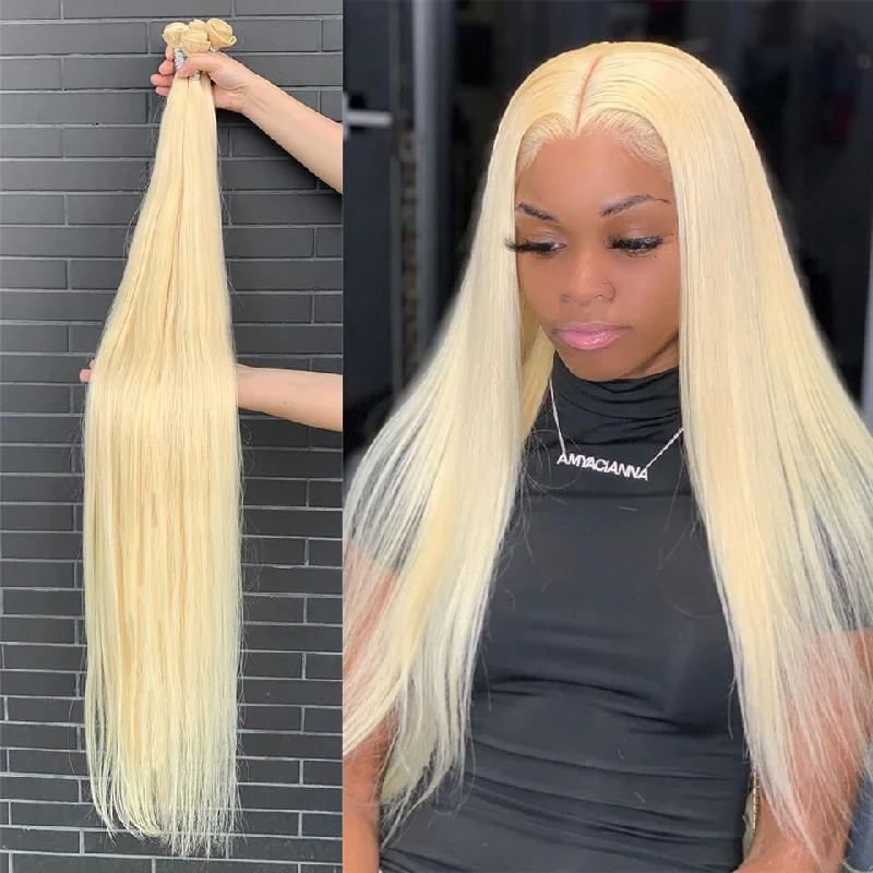 real person hair ring twitter-#613 Blonde Straight Long Hair Series Virgin Human Hair Bundle Deal