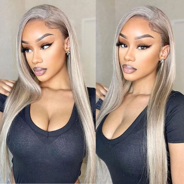 real person hair ring priority-Hottest Long Highlight Blonde Straight Human Hair Glueless  Lace Front Wigs Blonde Hair - Amanda Hair