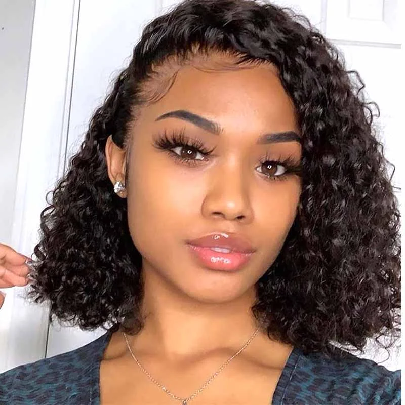 real person hair ring ebay-Side Part human hair curly bob lace front wigs for African American Surprisehair