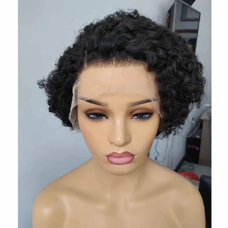 real person hair ring gemstone-Kinky Curly Pixie Cut Wig Human Hair Lace Front Wigs for Black Women