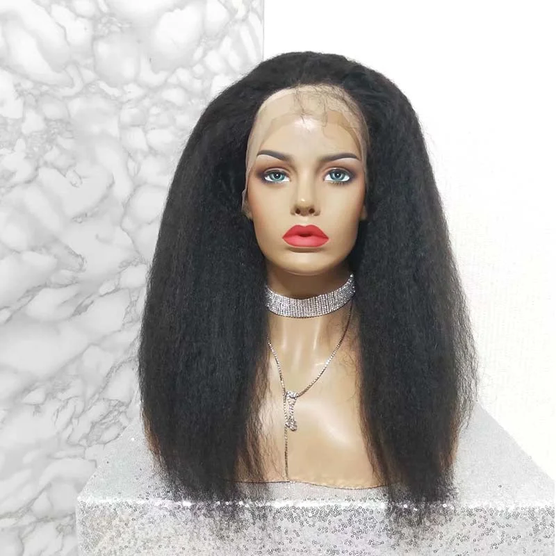 real person hair ring eco packaging-Kinky Straight Human Hair Wig Lace Front High Density  Surprisehair