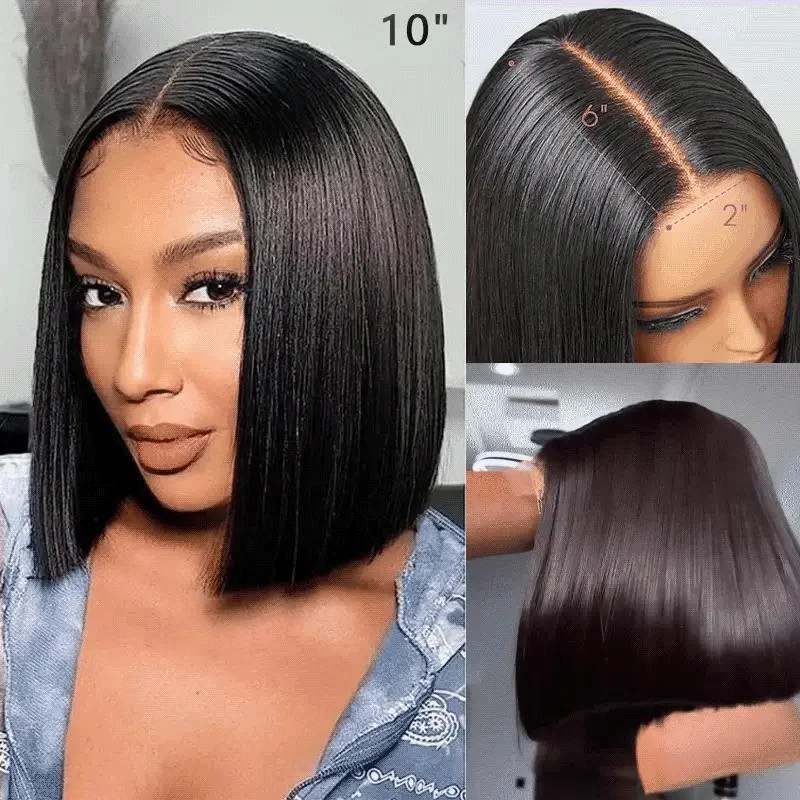 real person hair ring amazon-2x6 Lace Silky Deep Middle Part Straight Bob Wig 100% Human Hair