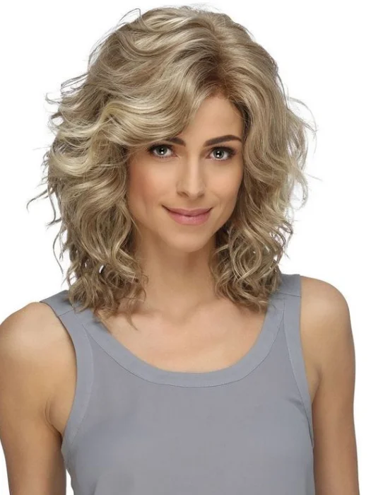 Synthetic wigs with braids-Chin Length Bob Style Wavy Curly Blonde Lace Front Synthetic Wigs