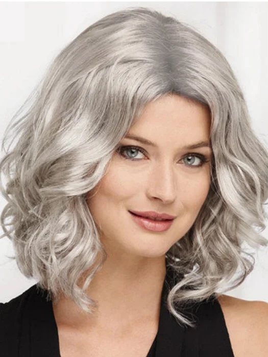 Synthetic wigs for art events-Mid-length Wavy Curly Gray Lace Front Synthetic Wigs