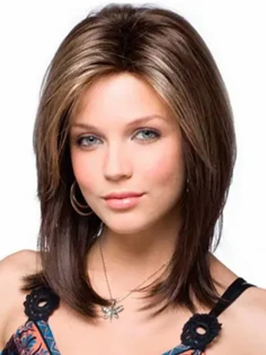 Synthetic wigs with accessories-Smooth Long Full Straight Brown Hair Synthetic Wigs(Mono Part)