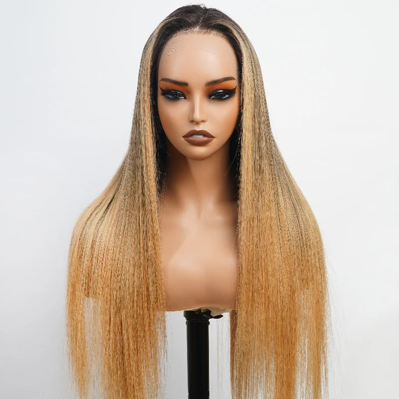 real person hair ring inspiration-Ombre Blonde Highlight Human Hair 13x4/6x4 HD Transparent Glueless Lace Front Straight Colored Wigs-Amanda Hair