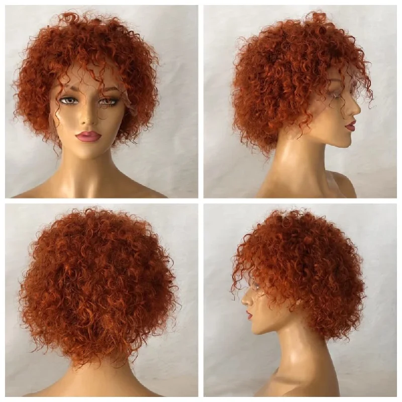 real person hair ring restock-Orange Color curly Pixie Cut Lace Wig  Human Hair for African American