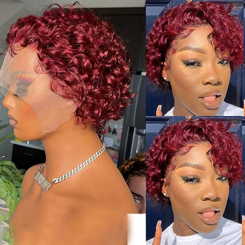 real person hair ring order-Pixie Cut Wig Short Curly Human Hair Wigs 13X1 Transparent Lace Wig For Women