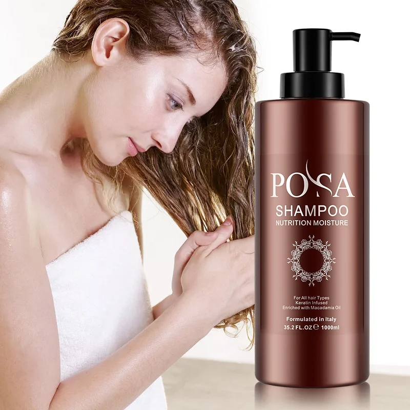 Clarifying shampoo-POSA Nutrition Moisture Shampoo Blended with rich Vitamin E, Keratin Amino Acid, Macadamia Oil. Hydrates dry weak and stressed hair.