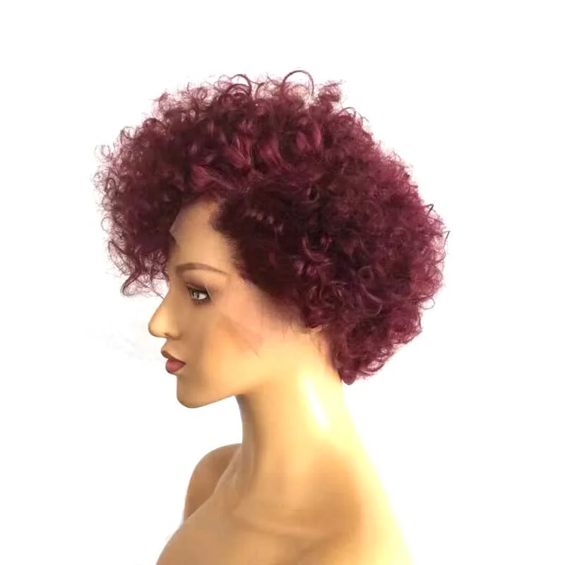 real person hair ring tracked-Short Purple Pixie Cut Lace Wig Curly Brazilian Human Hair Surprisehair