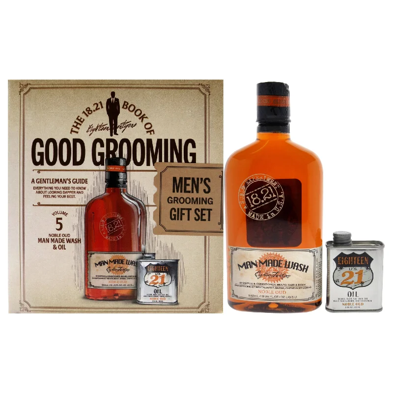 Hair mask-18.21 Man Made Book of Good Grooming Volume 5 Set - Noble Oud by 18.21 Man Made for Men - 2 Pc 18oz Man Made Wash 3-In-1 Shampoo, Conditioner and Body Wash, 2oz Oil