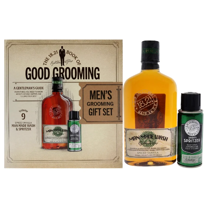 Hair serum-18.21 Man Made Book of Good Grooming Volume 9 Set - Spiced Vanilla by 18.21 Man Made for Men - 2 Pc 18oz Man Made Wash 3-In-1 Shampoo, Conditioner and Body Wash, 3.4oz Spirits Spritzer Body Spray