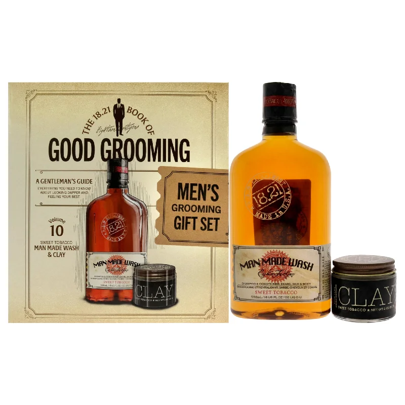 Leave-in conditioner-18.21 Man Made Book of Good Grooming Volume 10 Set - Sweet Tobacco by 18.21 Man Made for Men - 2 Pc 18oz Man Made Wash 3-In-1 Shampoo, Conditioner and Body Wash, 2oz Clay