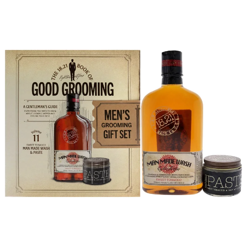 Hair wax-18.21 Man Made Book of Good Grooming Volume 11 Set - Sweet Tobacco by 18.21 Man Made for Men - 2 Pc 18oz Man Made Wash 3-In-1 Shampoo, Conditioner and Body Wash, 2oz Paste