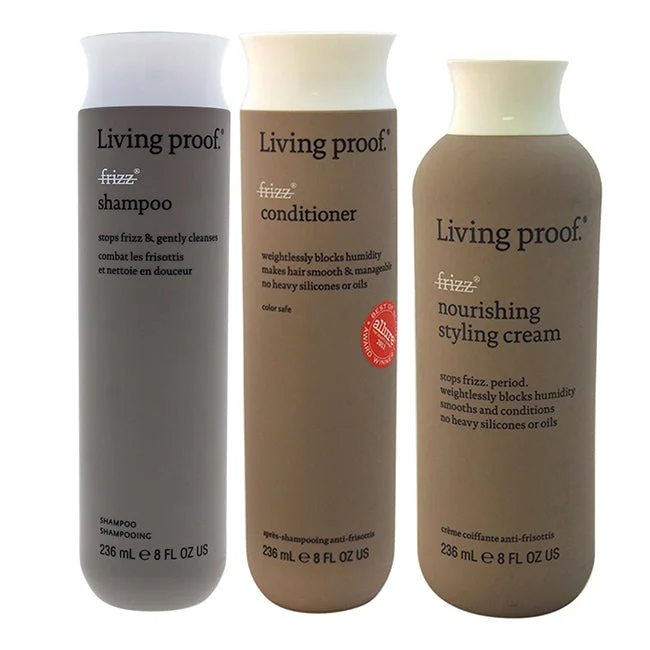 Dandruff shampoo-Living Proof No Frizz Shampoo Conditioner and Cream Kit by Living Proof for Unisex - 3 Pc Kit 8oz Conditioner, 8oz Nourishing Styling Cream