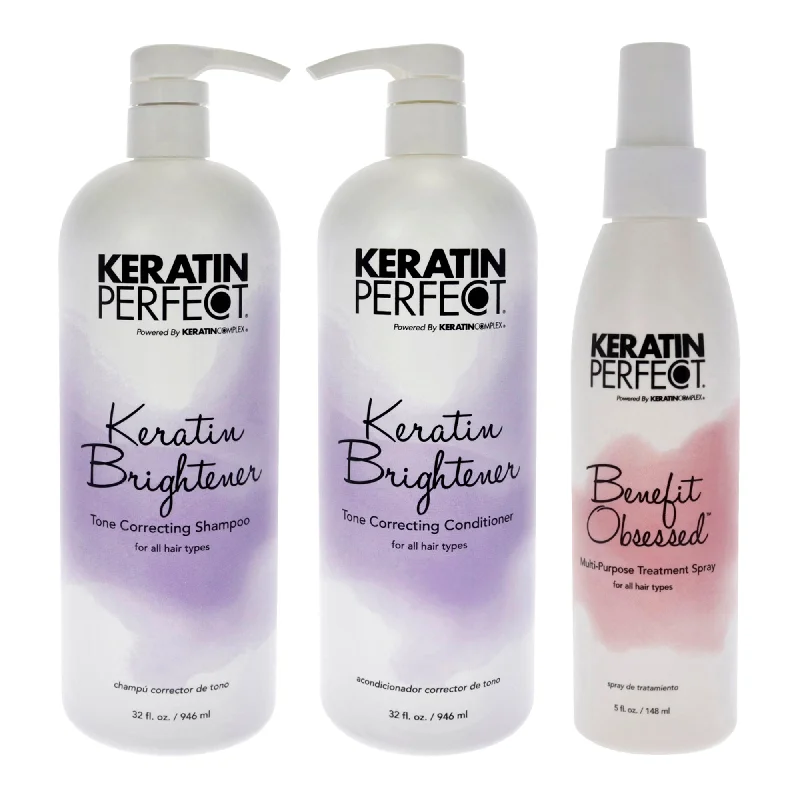 Strengthening conditioner-Keratin Perfect Keratin Brightener Kit by Keratin Perfect for Unisex - 3 Pc 32 oz Shampoo, 32oz Conditioner, 5.7oz Benefit Obsessed Treatment