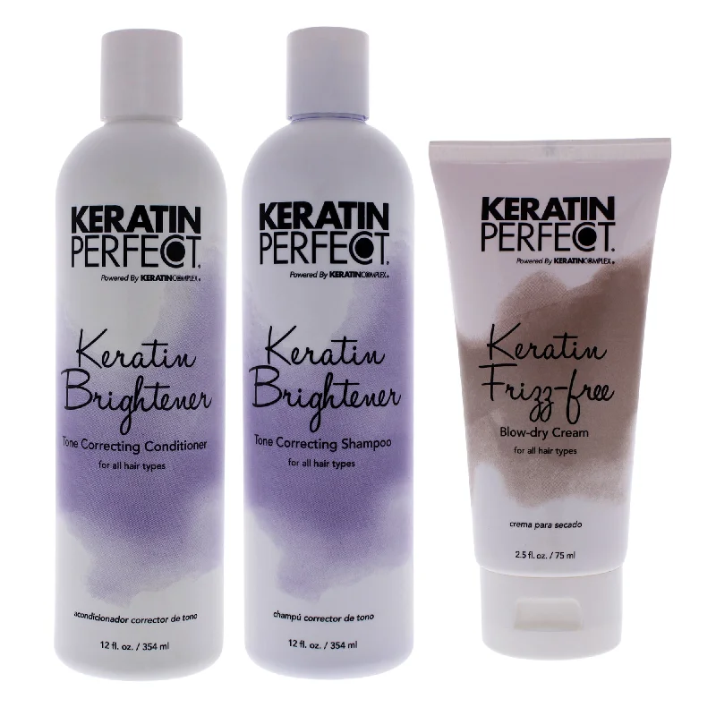 Edge control gel-Keratin Perfect Keratin Brightener Kit by Keratin Perfect for Unisex - 3 Pc Kit 12oz Shampoo, 12oz Conditioner, 2.5oz Frizz-Free Bow Dry Cream