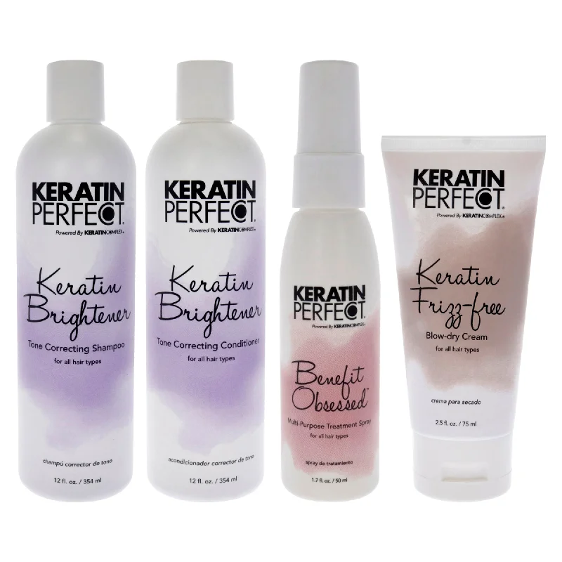 Hair balm-Keratin Perfect Keratin Brightener Kit by Keratin Perfect for Unisex - 4 Pc Kit 12oz Shampoo, 12oz Conditioner, 1.7oz Benefit Obsessed Treatment, 2.5oz Frizz-Free Bow Dry Cream