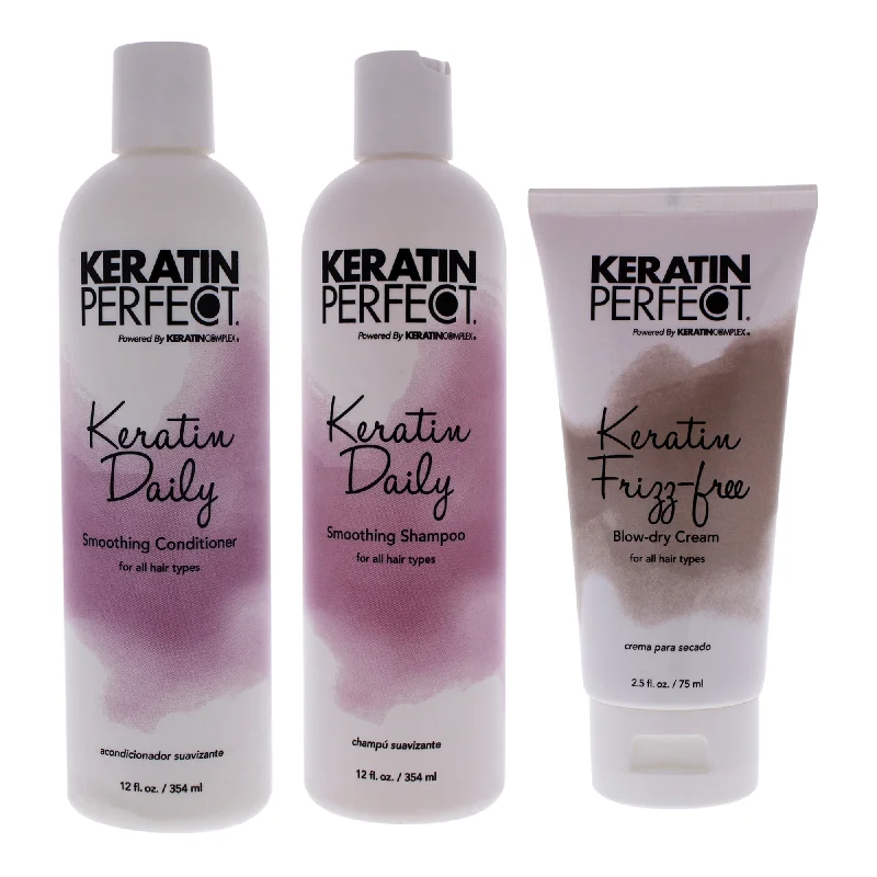 Toner-Keratin Perfect Keratin Daily Kit by Keratin Perfect for Unisex - 3 Pc Kit 12oz Shampoo, 12oz Conditioner, 2.5oz Frizz-Free Bow Dry Cream