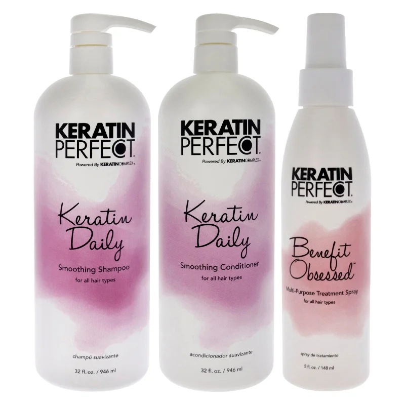 Root touch-up-Keratin Perfect Keratin Daily Kit by Keratin Perfect for Unisex - 3 Pc Kit 32oz Shampoo, 32oz Conditioner, 5oz Benefit Obsessed Treatment Spray