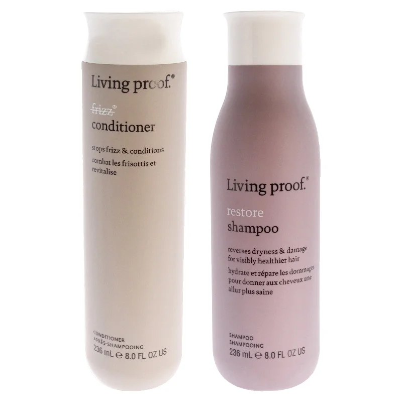 Styling cream-Living Proof Living Proof No Frizz Conditioner and Restore Shampoo - Dry or Damaged Hair Kit by Living Proof for Unisex - 2 Pc Kit 8oz Conditioner, 8oz Shampoo