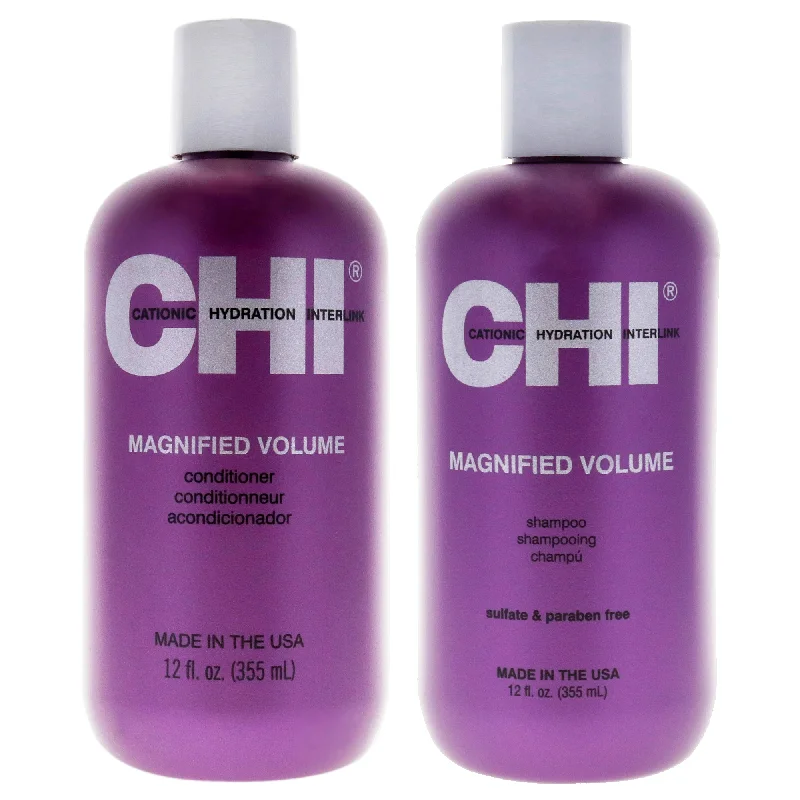 Hair gloss-CHI Magnified Volume Conditioner and Shampoo Kit by CHI for Unisex - 2 Pc Kit 12oz Conditioner, 12oz Shampoo