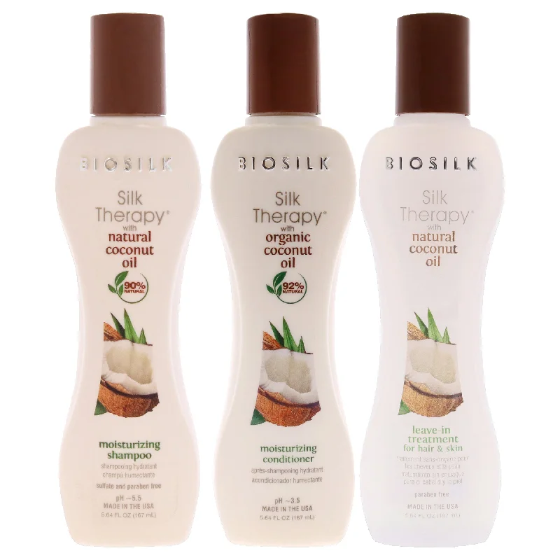 Root touch-up-BioSilk Silk Therapy with Organic Coconut Oil Moisturizing Shampoo and Conditioner With Leave-In Treatment Kit by Biosilk for Unisex - 3 Pc Kit 5.64oz Shampoo, 5.64oz Conditioner, 5.64oz Leave-In-Treatment