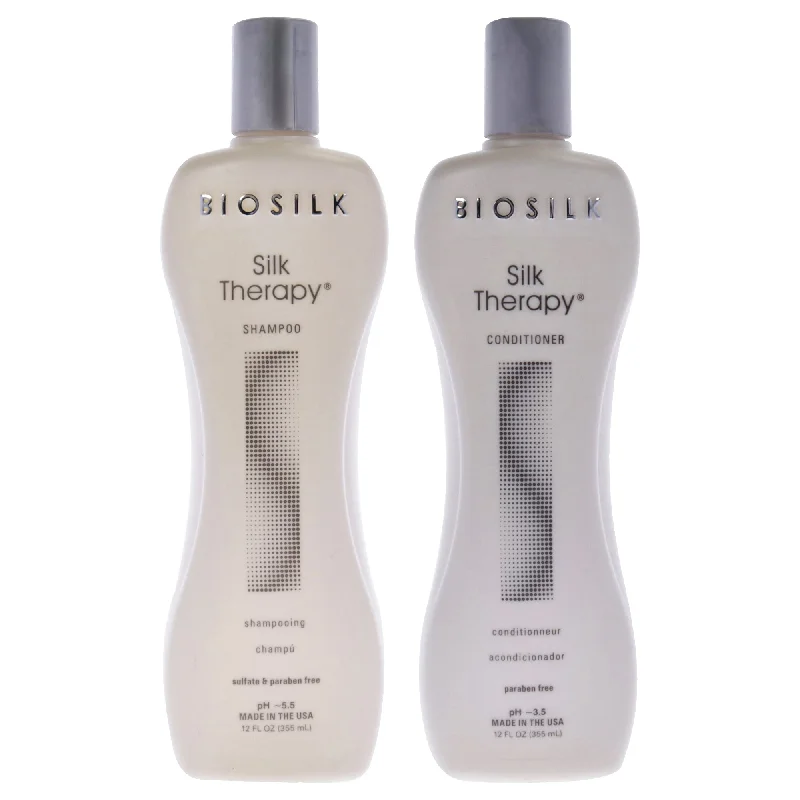 Hair balm-BioSilk Silk Therapy Shampoo and Conditioner Kit by Biosilk for Unisex - 2 Pc Kit 12oz Shampoo, 12oz Conditioner