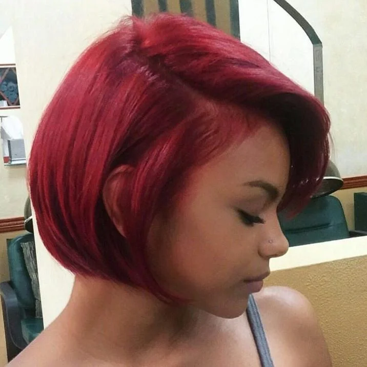 real person hair ring gallery-Red Color Pixie Cut Lace Frontal Wig Human Hair for African American